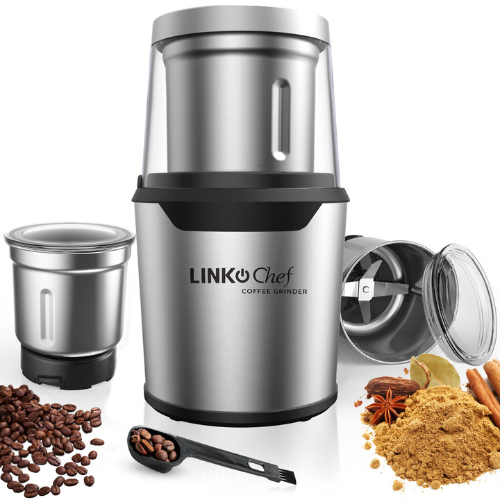 LINKChef Coffee Grinder,Coffee Bean Grinder,Spice Grinder with Stainless Steel Four Blades Perfect for Coffee Beans,Spice,Tea (Silver) LINKChef