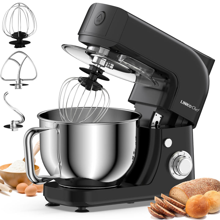 LINKChef Stand Mixer, 5.3QT 800W 6+P Speeds with Whisk, Dough Hook and Beater (Black) LINKChef