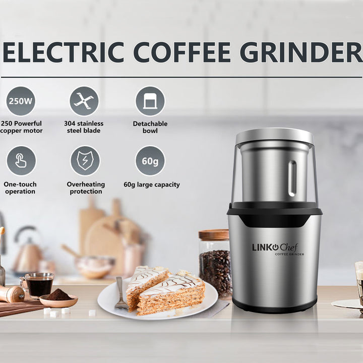 LINKChef Coffee Grinder,Coffee Bean Grinder,Spice Grinder with Stainless Steel Four Blades Perfect for Coffee Beans,Spice,Tea (Silver) LINKChef