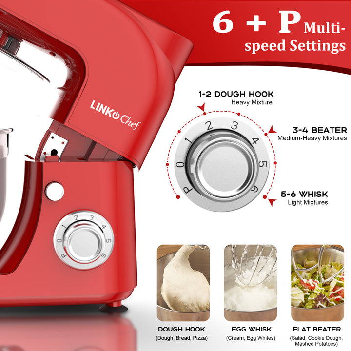 5.3Qt Stand Mixer, 6+Pulse Speeds with Whisk, Dough Hook & Beater, 800W (3 Colors Available). LINKChef