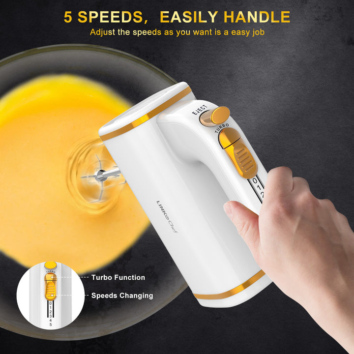 5-Speed Electric Hand Mixer, Turbo Mode, 450W, 2 Colors Available. LINKChef