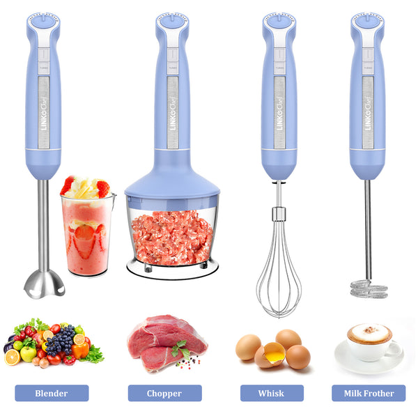 LINKChef Immersion Blender, 20-Speed 1000W 5-in-1 Immersion Hand Blender, Stick Blender with Turbo Mode, Baby Food Processor with Chopper, Blender for Kitchen with 600ml Beaker (Blue) LINKChef