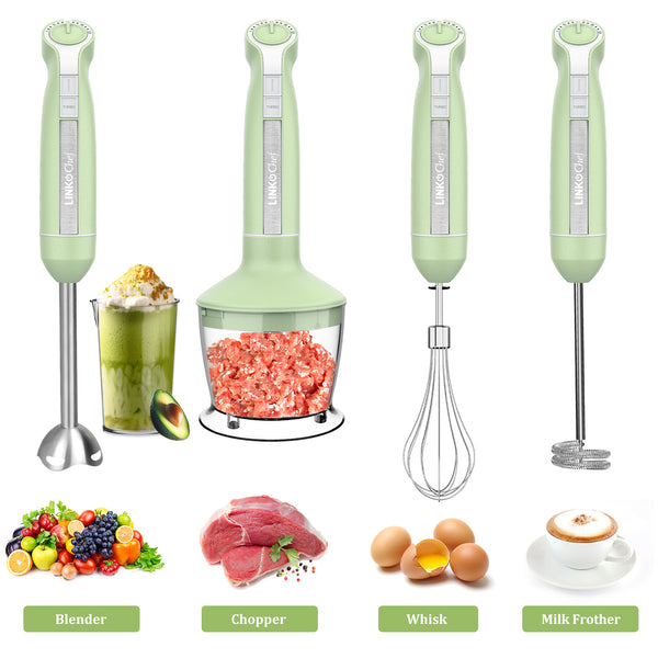 LINKChef Immersion Blender, 20-Speed 1000W 5-in-1 Immersion Hand Blender, Stick Blender with Turbo Mode, Baby Food Processor with Chopper, Blender for Kitchen with 600ml Beaker (Green) LINKChef