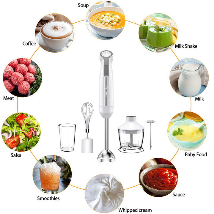 LINKChef 800W Max Hand Blender, 5 in 1 Immersion Blender with Turbo Mode,  Hand Blenders for Kitchen with Whisk, 800ML Beaker and 500ML Chopper