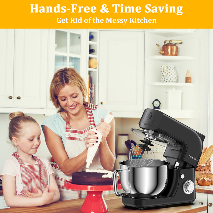 LINKChef Stand Mixer, 5.3QT 800W 6+P Speeds with Whisk, Dough Hook and Beater (Black) LINKChef