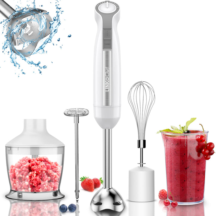 LINKChef 800W Max Hand Blender, 5 in 1 Immersion Blender with Turbo Mode,  Hand Blenders for Kitchen with Whisk, 800ML Beaker and 500ML Chopper