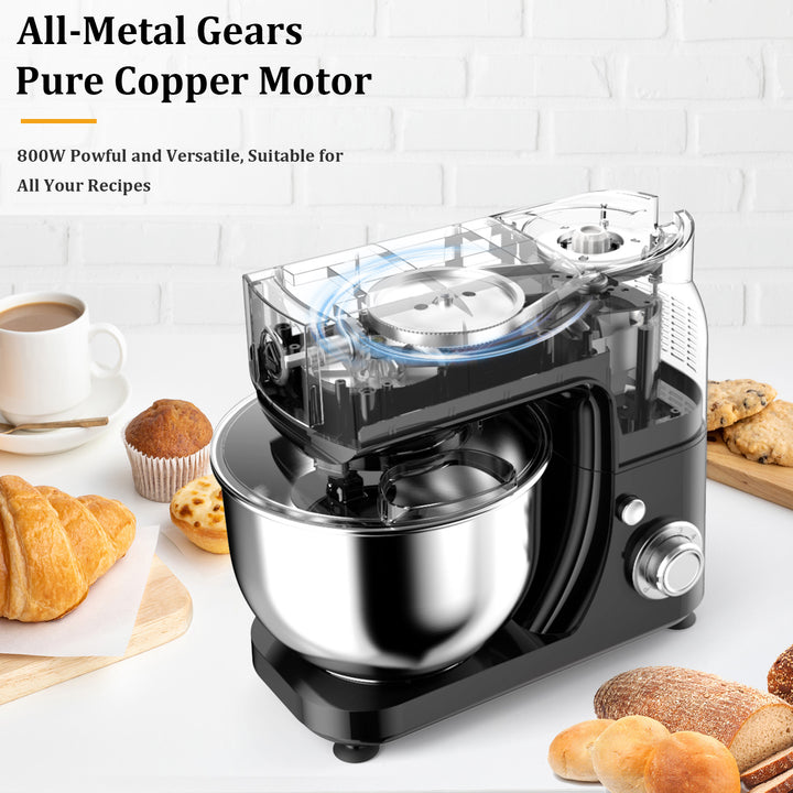 LINKChef Stand Mixer, 5.3QT 800W 6+P Speeds with Whisk, Dough Hook and Beater (Black) LINKChef