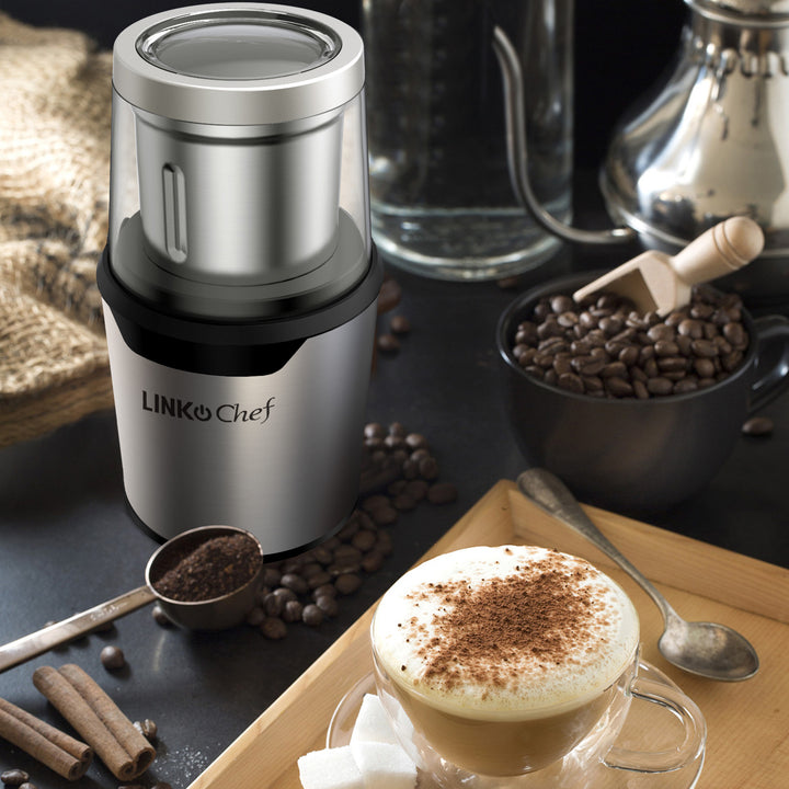 LINKChef Coffee Grinder,Coffee Bean Grinder,Spice Grinder with Stainless Steel Four Blades Perfect for Coffee Beans,Spice,Tea (Silver) LINKChef