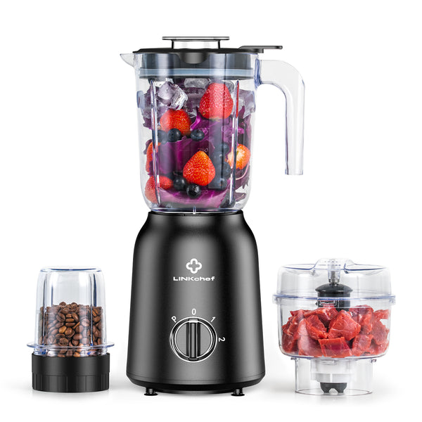 LINKChef 3 in 1 Blender for Shakes and Smoothies, Meat Chopped, Grinding & more, 500W High Speed Smoothie Blenders with 2 Speeds and Pulse