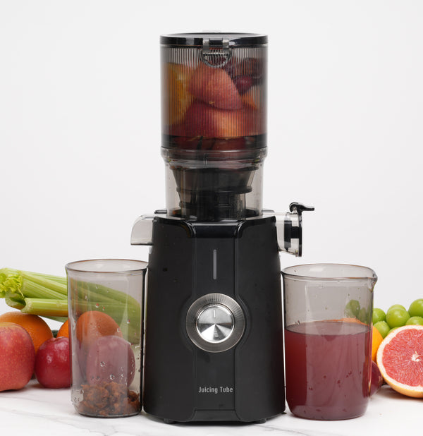 JuicingTube Cold Press Juicer, 4.2oz with Self-feed Chute.