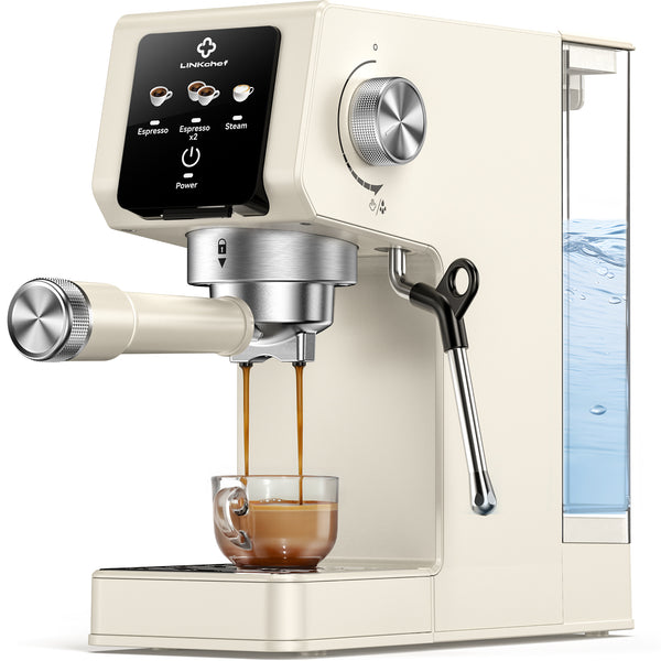 LINKChef Espresso Machine 20 Bar, Professional Espresso Maker with Milk Frother Steam Wand, Beige
