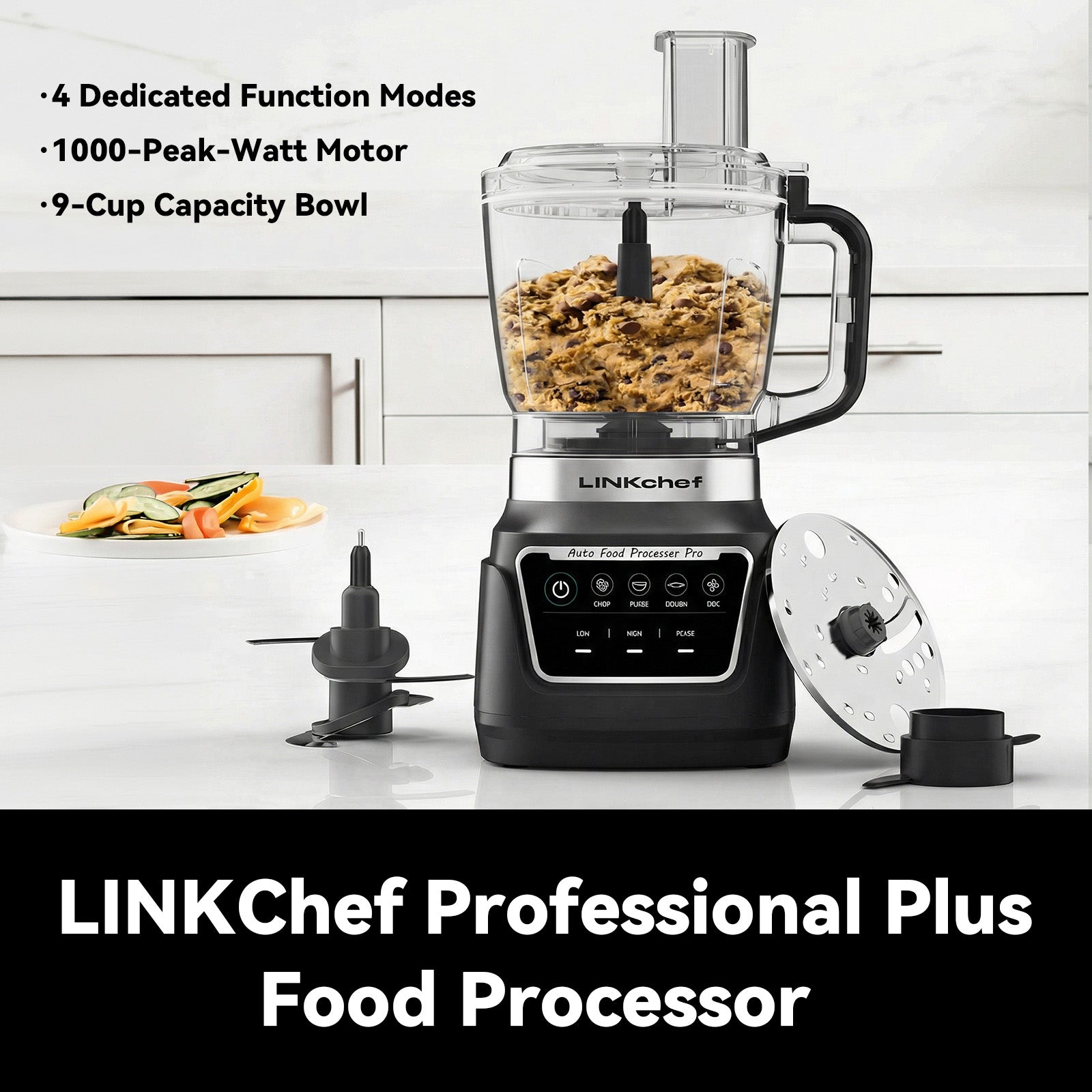 LINKChef 1000-Watt 9-Cup Food Processor & Vegetable Chopper - 4-in-1 f