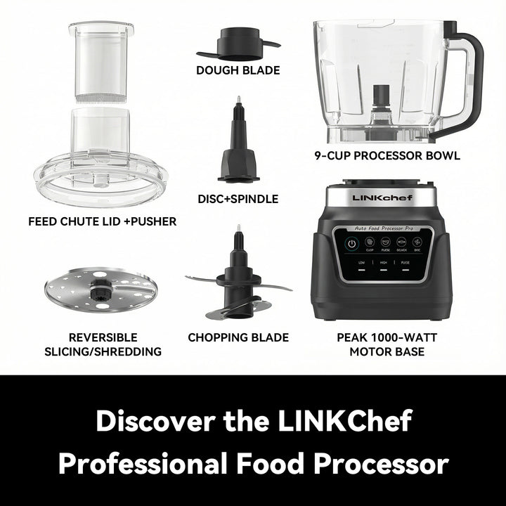 LINKChef 1000-Watt 9-Cup Food Processor & Vegetable Chopper - 4-in-1 f