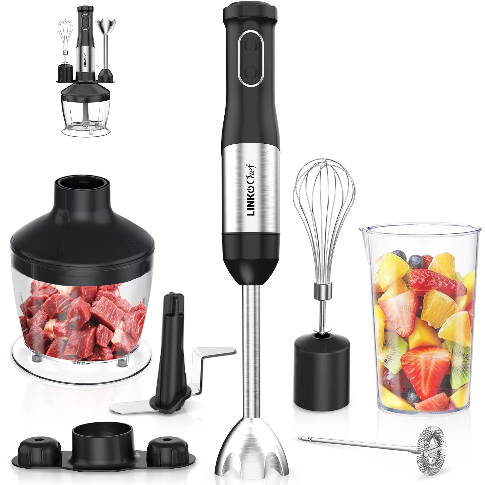 LINKChef® Compactable 7 in 1 Hand Blender Kits, 20-Speed, Titanium ...