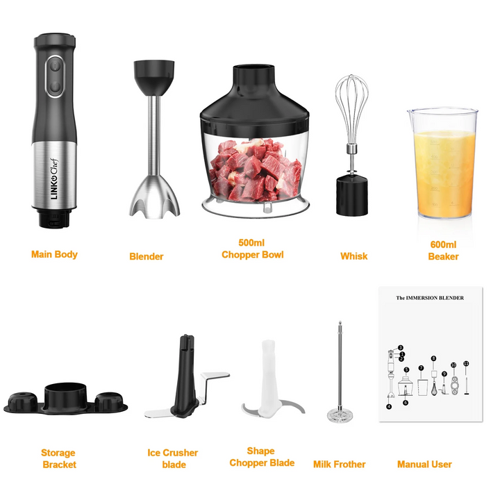 LINKChef® Compactable 7 in 1 Hand Blender Kits, 20-Speed, Titanium ...