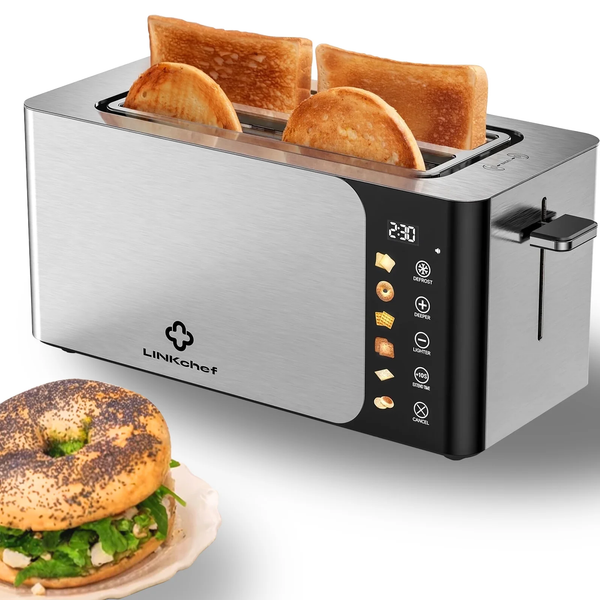 LINKChef Touch Screen 4-Slice Toaster, Stainless Steel, 6 Bread Types & 6 Shade Settings, Timer Countdown