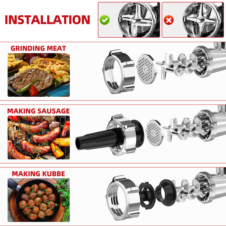 Meat Grinder Electric 2500W, Sausage Stuffer and Grinder with 3 Size Plates, Sausage Tube & Kubbe Kits, Stainless Steel Blade 【Red Dot Innovative Design Reward】 LINKChef